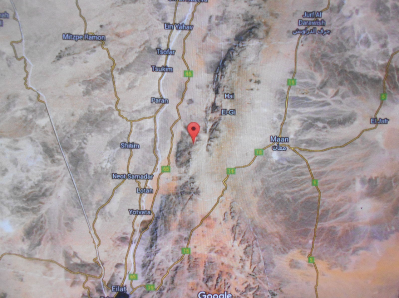 Satellite image and roads of Edom