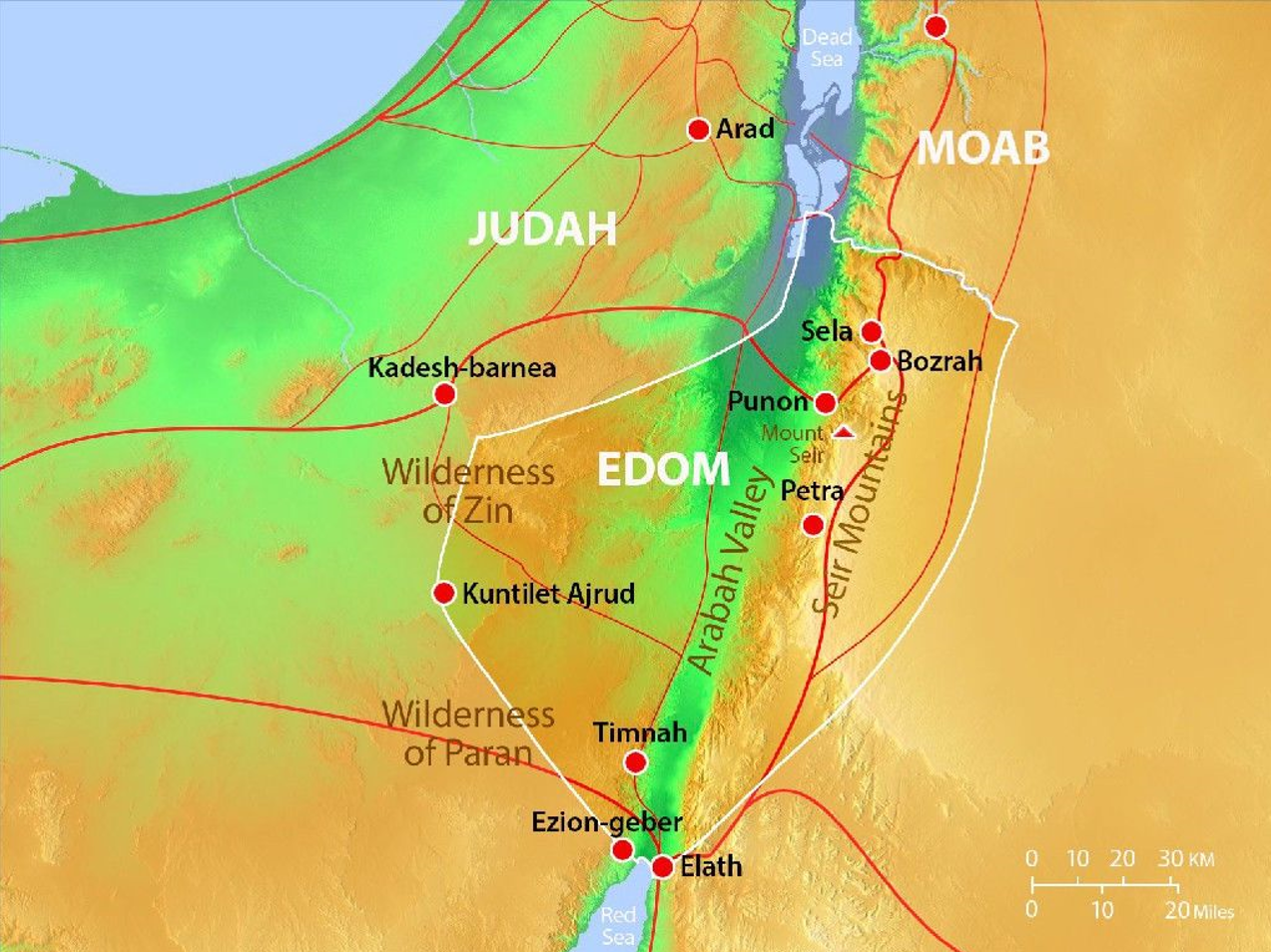 Map showing location of Edom, south of the Dead Sea