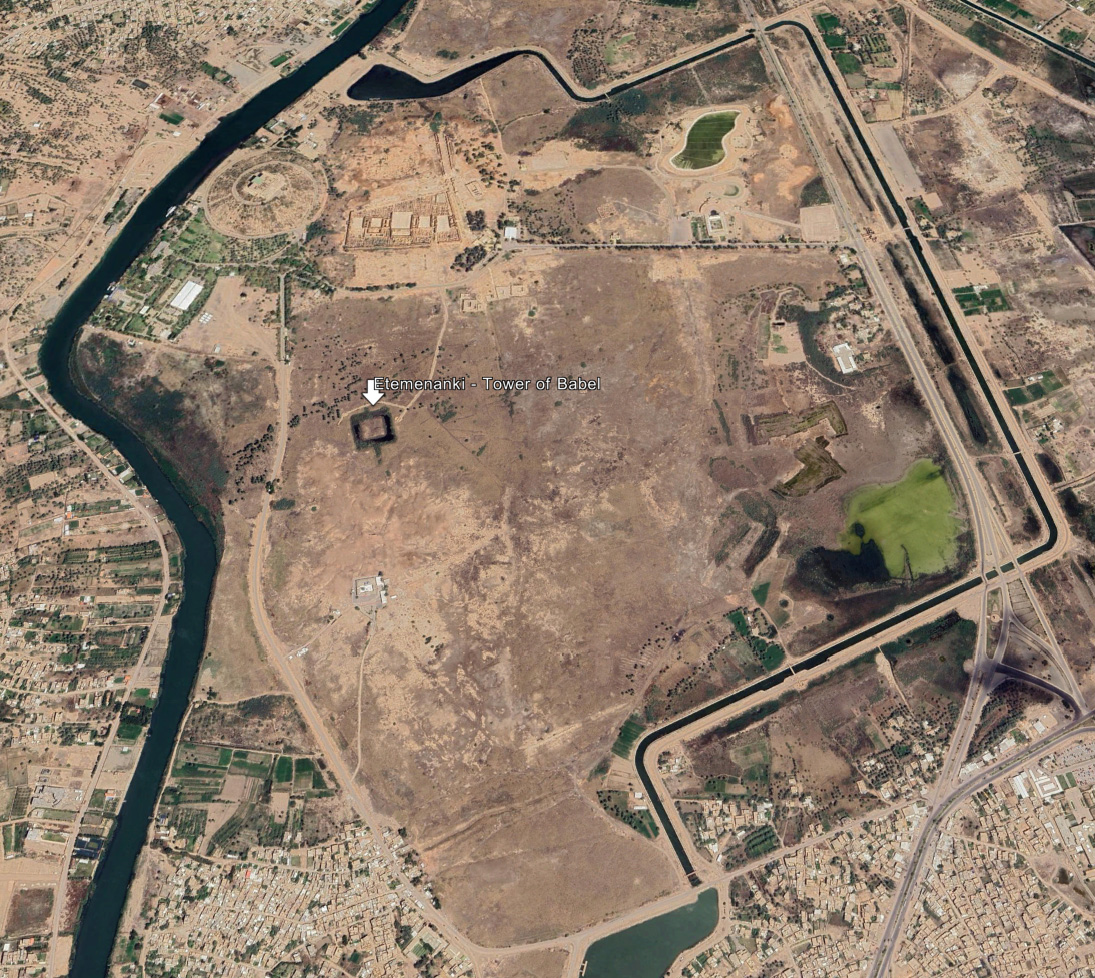 Aerial view of Babylon with Entemenanki remains
