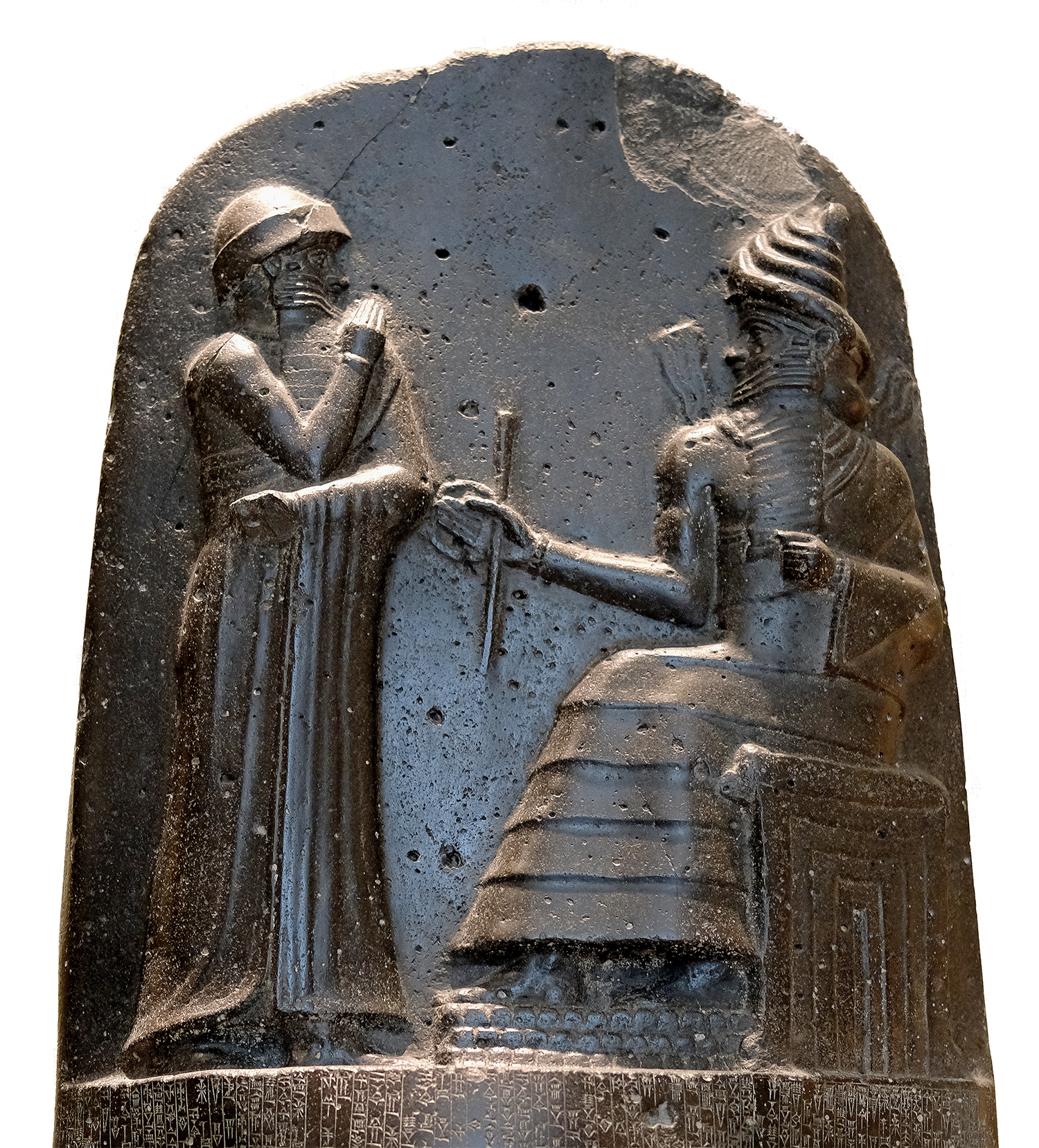 Hammurabi receiving his royal insignia from Shamash (or Marduk) on the Hammurabi stele