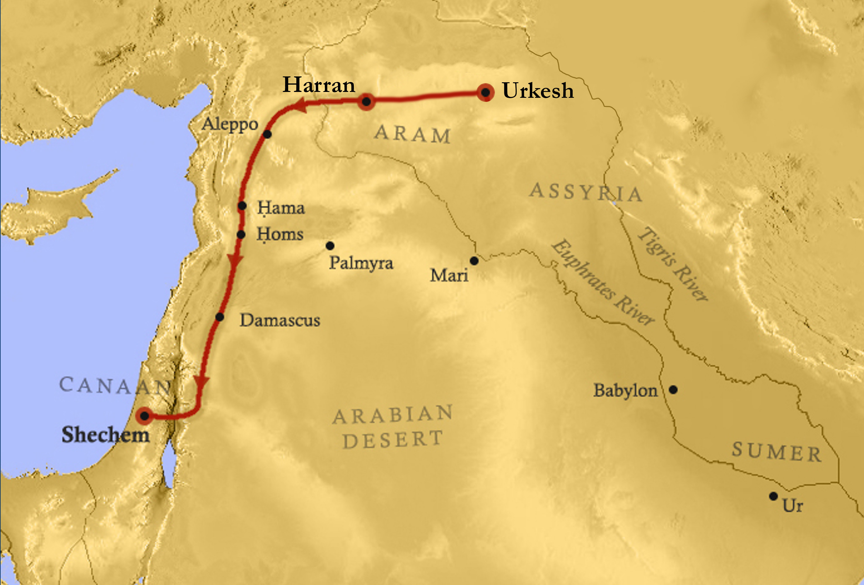 Route of Abram from Urkesh
